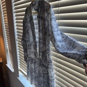 Elegant White and Gray Midi Dress